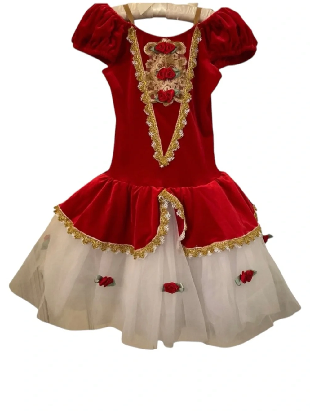 Victoria Dancewear Velvet Rosette Ballet Tutu Dance‎ Costume Girls LC Red Gold
